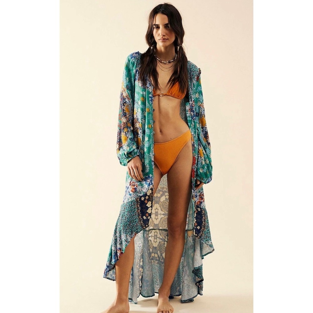 Free People Rare Maris Floral Patchwork Maxi Dress Green Size XS‎ READ